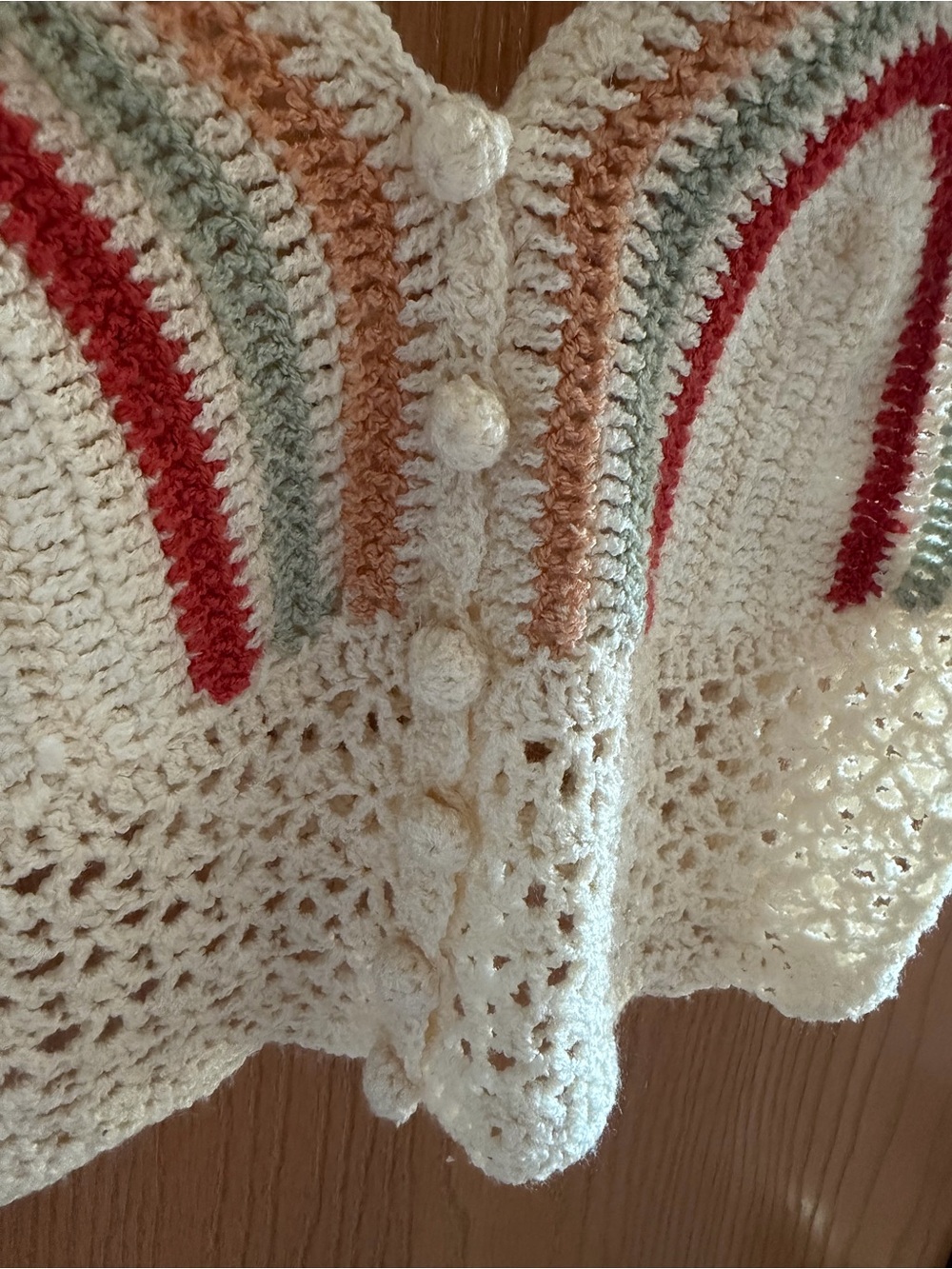 POL Crochet Boho Crop Top Bralette Cream Multicolor Striped Festival Tank Size M - Picture 3 of 10